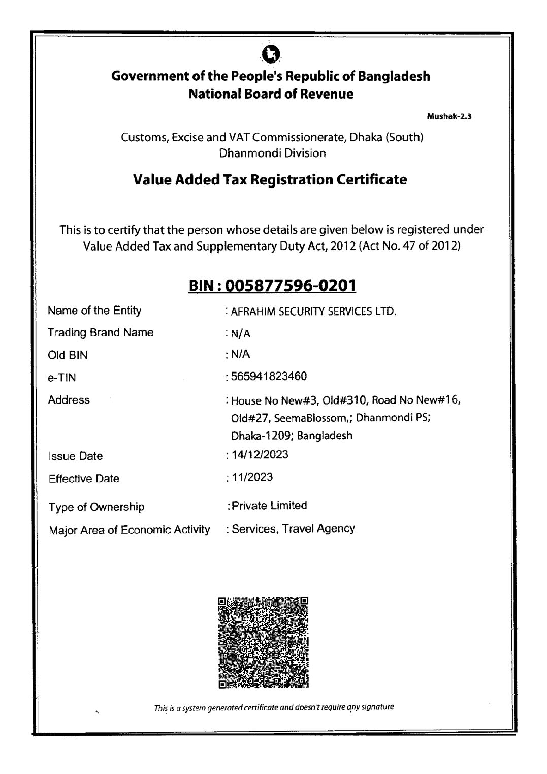 BIN / VAT Registration — document preview