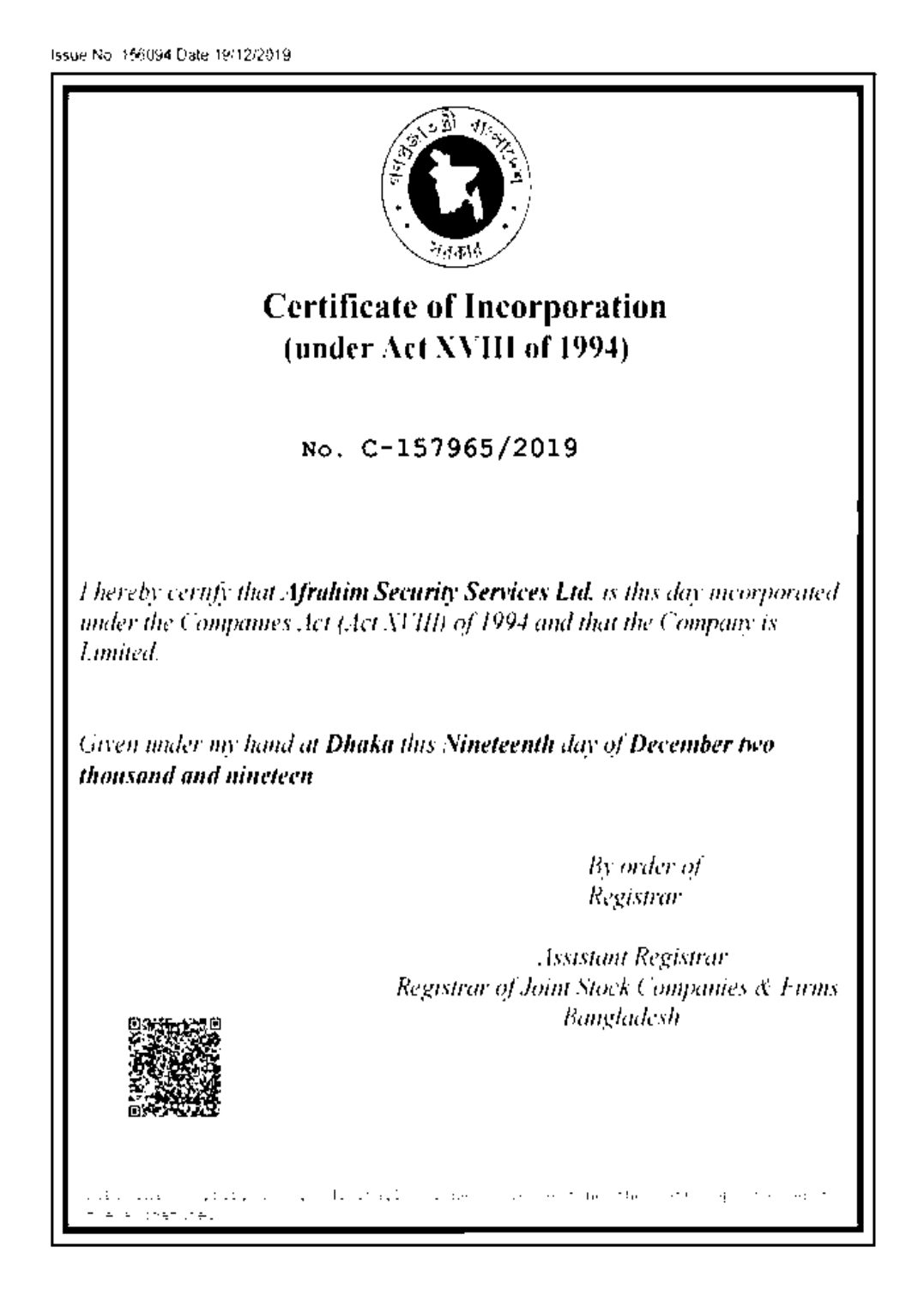 Certificate of Incorporation — document preview
